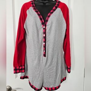 Women's  Lounge Wear Onesie NWOT Grey & Plaid Red SZ L